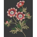 Embroidery design featuring vibrant flowers on a black background, ideal for various stitching projects.