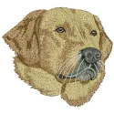 Golden retriever embroidery design preview showcasing a charming stitched motif of a playful dog.