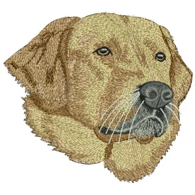 Golden retriever embroidery design preview showcasing a charming stitched motif of a playful dog.