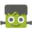 Frankenstein Halloween monster face embroidery design showcasing a fun and spooky motif for festive stitching projects.