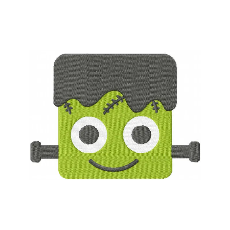 Frankenstein Halloween monster face embroidery design showcasing a fun and spooky motif for festive stitching projects.