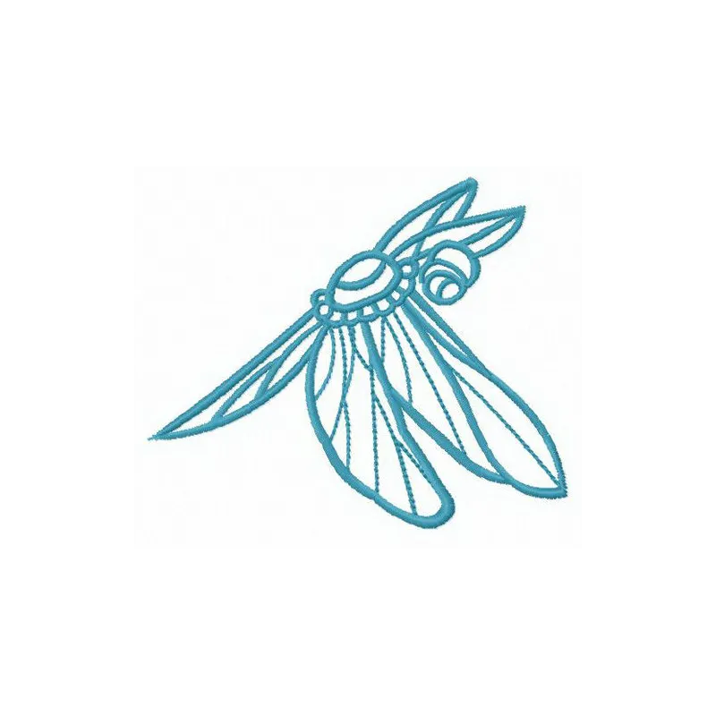 Small dragonfly embroidery design showcasing intricate details, perfect for embellishing t-shirts and tote bags.