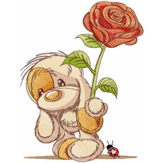 Baby dog with rose embroidery design - Embroidery Design