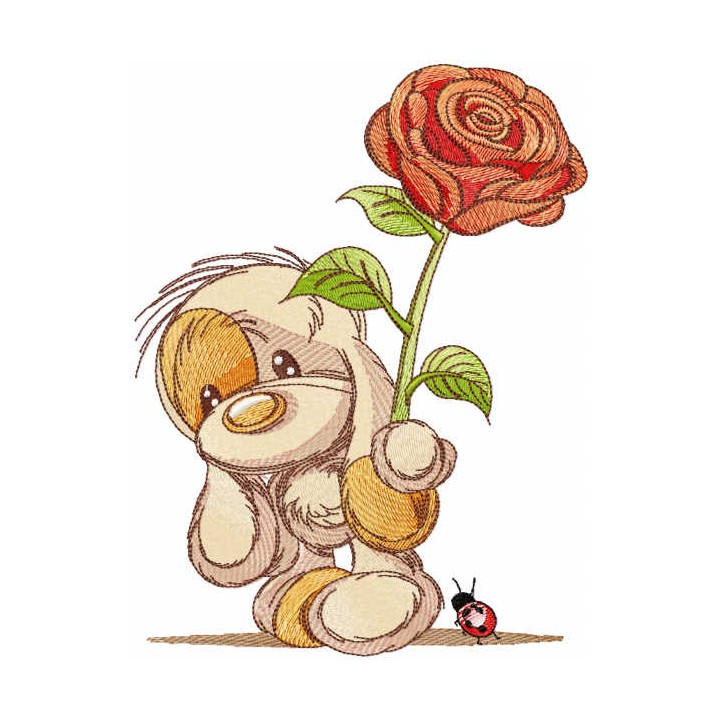 Baby dog with rose embroidery design - Embroidery Design