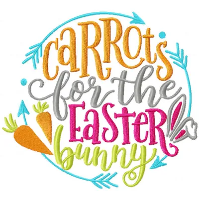 Embroidery design featuring carrots, perfect for Easter bunny decor projects, showcasing vibrant stitched motifs.