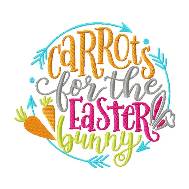 Embroidery design featuring carrots, perfect for Easter bunny decor projects, showcasing vibrant stitched motifs.