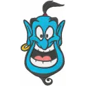 Smiling Genie embroidery design showcasing a whimsical character inspired by Aladdin, perfect for creative projects.