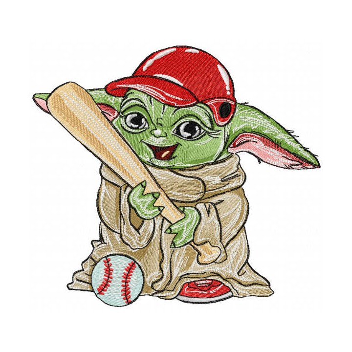 Yoda baseball player embroidery design - Embroidery Design