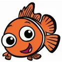 Happy Nemo embroidery design featuring a cheerful fish from Finding Nemo, perfect for embellishing t-shirts and tote bags.
