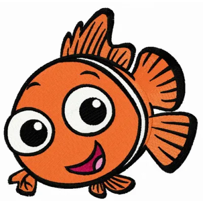 Happy Nemo embroidery design featuring a cheerful fish from Finding Nemo, perfect for embellishing t-shirts and tote bags.