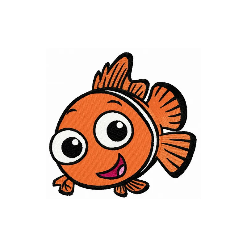 Happy Nemo embroidery design featuring a cheerful fish from Finding Nemo, perfect for embellishing t-shirts and tote bags.