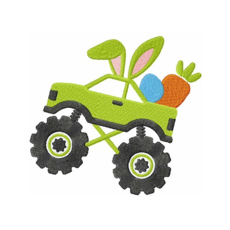 Easter Monster Truck embroidery design featuring playful elements for festive stitching projects.