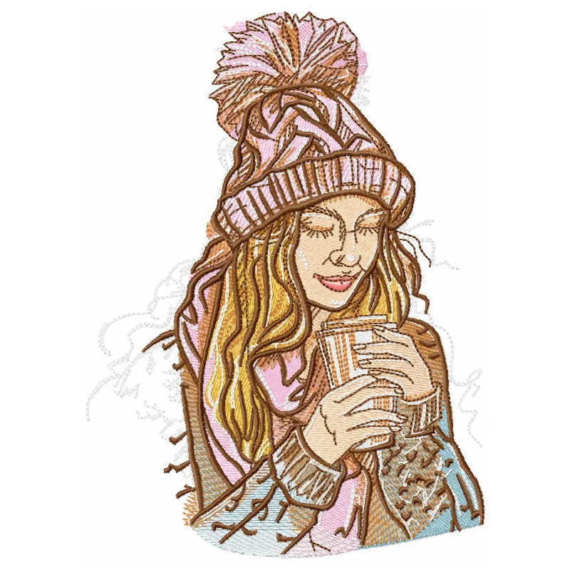 Preview of the My Hot Coffee embroidery design featuring a stylish coffee cup motif, perfect for t-shirts and tote bags.