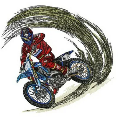 Wheel slip embroidery design showcasing a unique transport theme, ideal for decorating bags, jackets, and apparel.