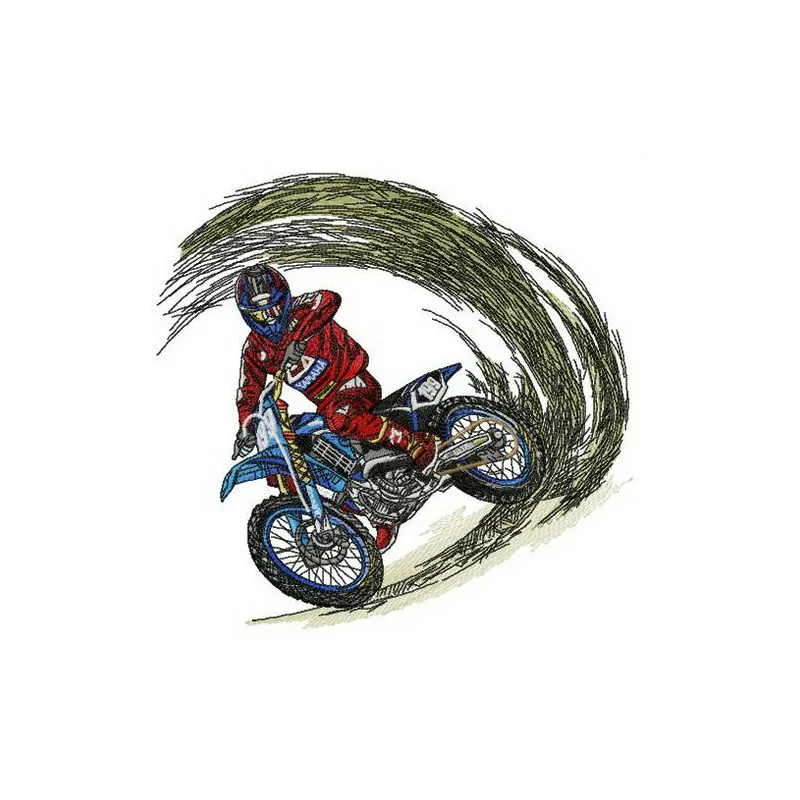 Wheel slip embroidery design showcasing a unique transport theme, ideal for decorating bags, jackets, and apparel.