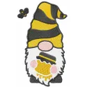 Honey gnome embroidery design featuring a whimsical gnome surrounded by honey elements, perfect for creative stitching.