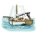 Boat embroidery design showcasing a nautical theme, ideal for embellishing t-shirts, tote bags, or hoodies.