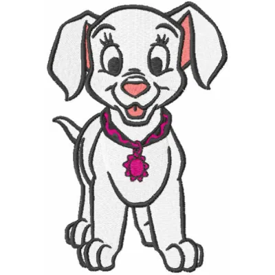 I am Patch embroidery design featuring a playful Dalmatian motif, ideal for embellishing t-shirts or tote bags.