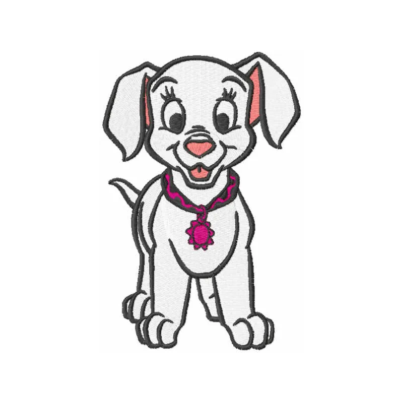 I am Patch embroidery design featuring a playful Dalmatian motif, ideal for embellishing t-shirts or tote bags.
