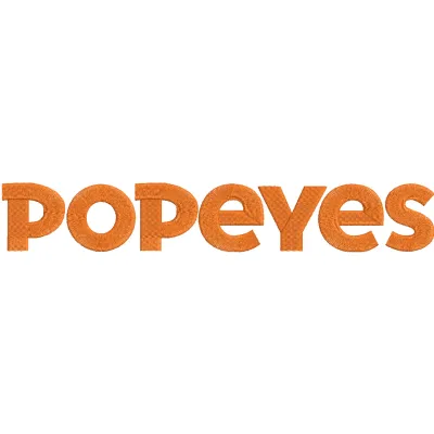 Popeyes Wordmark Logo embroidery design showcased on a fabric, ideal for fast food-themed projects and apparel.