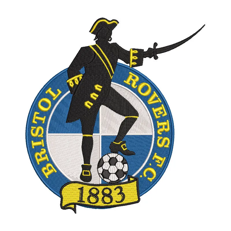 Bristol Rovers football club logo embroidery design, showcasing intricate stitching patterns for sports enthusiasts.