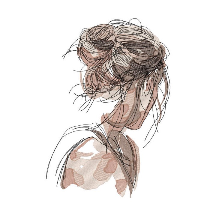 Girl Sketch art embroidery design - Embroidery Design