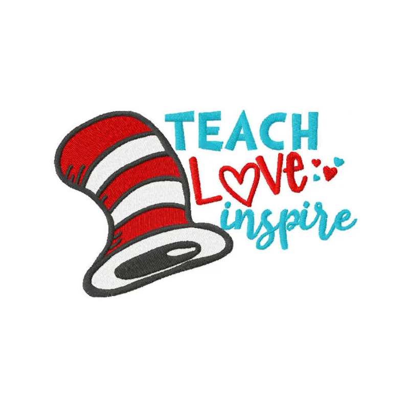 Preview of the Cat Teach Love Inspire embroidery design, featuring whimsical motifs perfect for creative projects.