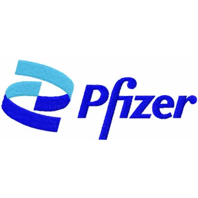 Preview of Pfizer logo embroidery design, showcasing intricate stitching patterns for cosmetic and perfume projects.