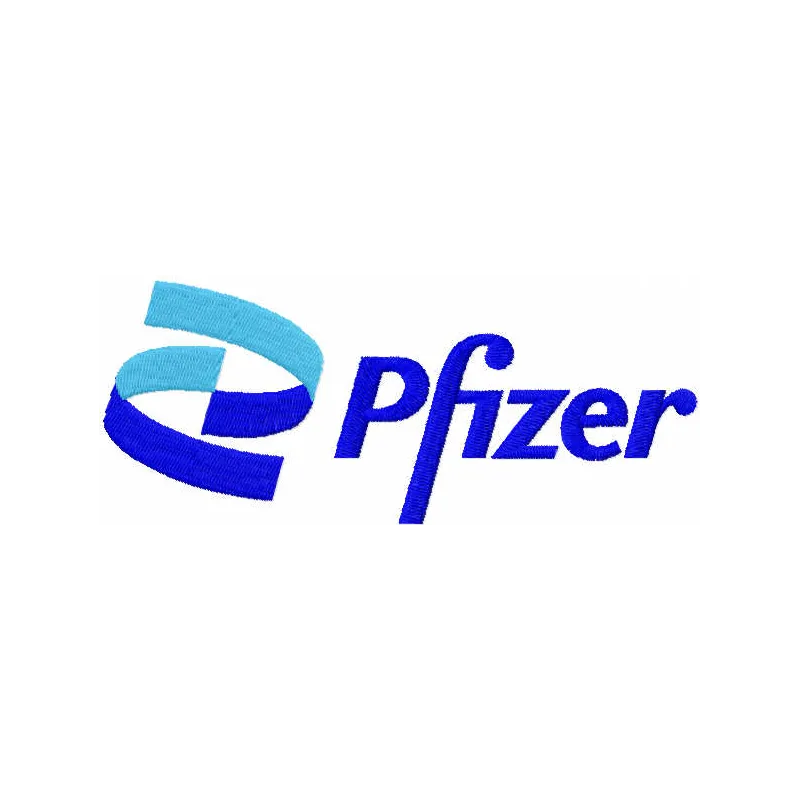 Preview of Pfizer logo embroidery design, showcasing intricate stitching patterns for cosmetic and perfume projects.