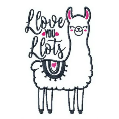 Preview of the 'I Love You Lots Llama' embroidery design featuring a charming llama motif, perfect for various projects.