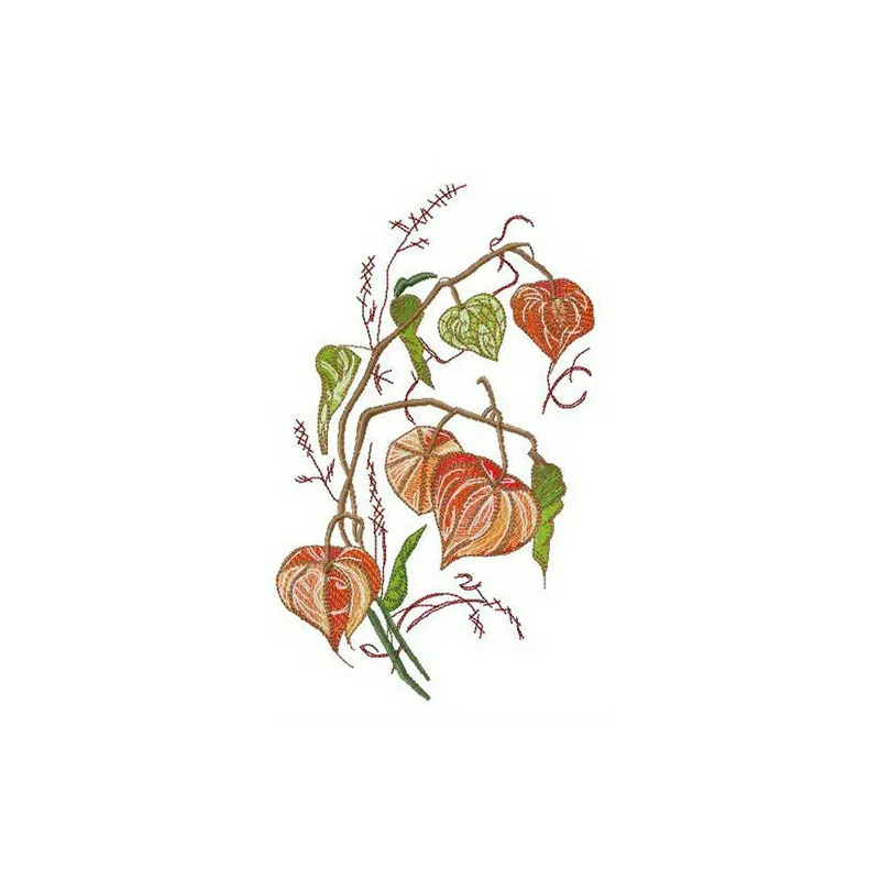 Physalis embroidery design showcasing intricate floral details, perfect for stitching on t-shirts or tote bags.