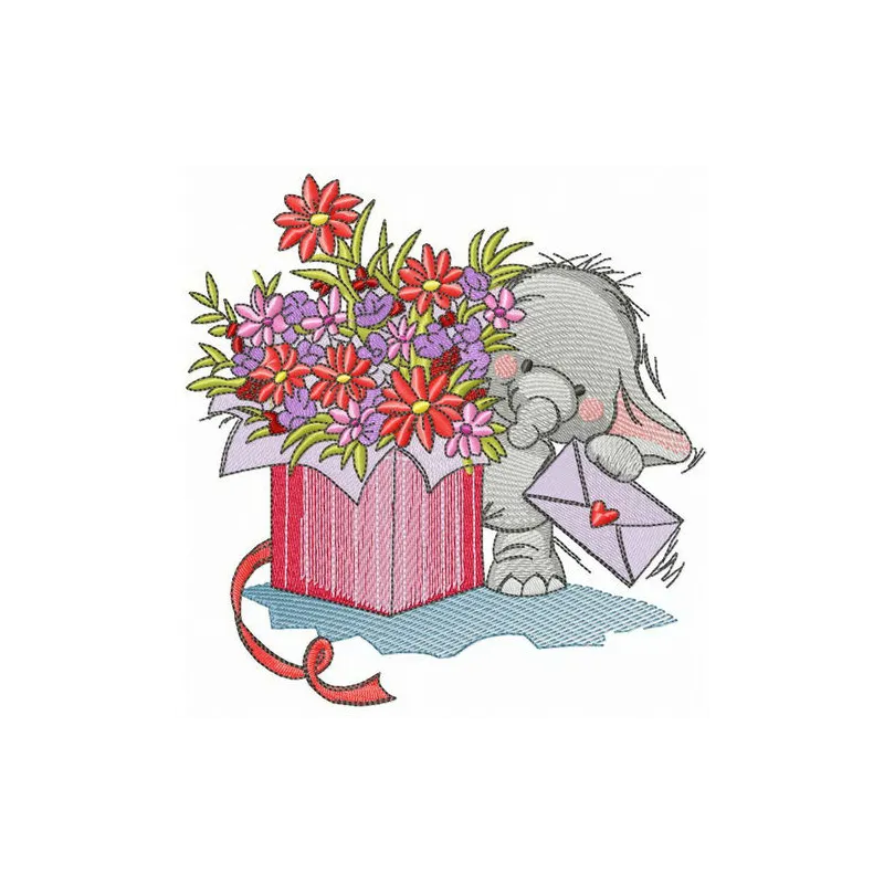 Preview of the Elephant the Courier embroidery design, featuring a playful elephant motif ready for stitching.