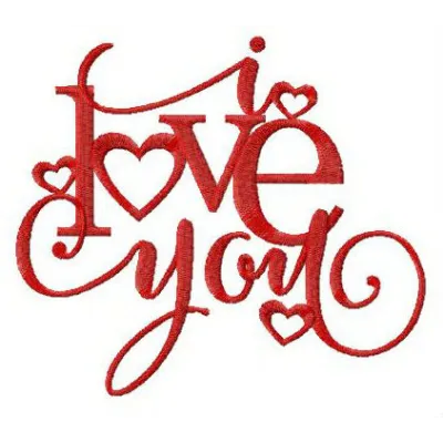 I love you embroidery design showcased on a soft fabric, perfect for Valentine's Day gifts and decorations.