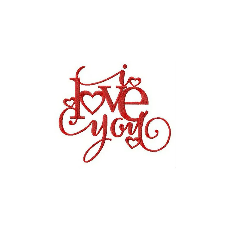 I love you embroidery design showcased on a soft fabric, perfect for Valentine's Day gifts and decorations.