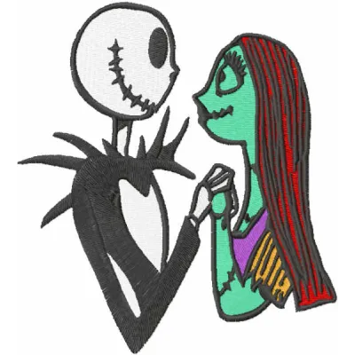 Jack and Sally together forever embroidery design from The Nightmare Before Christmas, showcasing a romantic stitched motif.