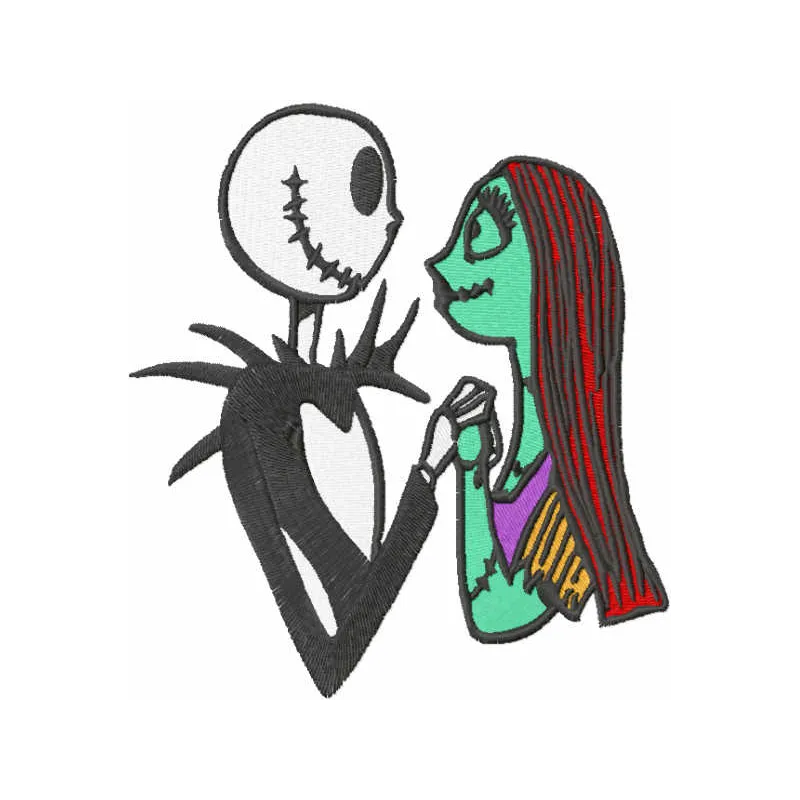 Jack and Sally together forever embroidery design from The Nightmare Before Christmas, showcasing a romantic stitched motif.