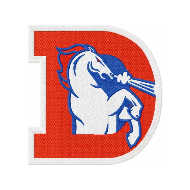 Embroidery design preview of Denver Broncos logo 4, showcasing a detailed stitched motif for sports apparel.