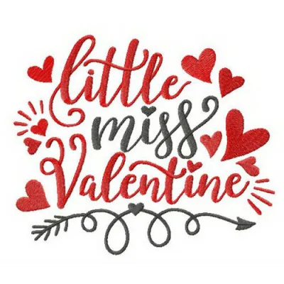 Little Miss Valentine embroidery design showcasing a charming stitched motif for Valentine's Day projects.