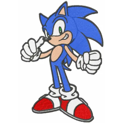 Sonic Power Game embroidery design featuring Sonic the Hedgehog, perfect for stitching on apparel and accessories.
