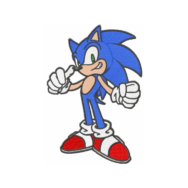 Sonic Power Game embroidery design featuring Sonic the Hedgehog, perfect for stitching on apparel and accessories.