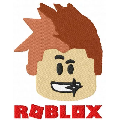 Video gamer head embroidery design featuring a playful Roblox character, ideal for stitching on t-shirts or hoodies.
