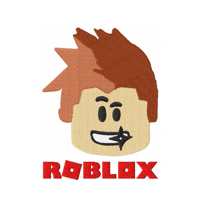 Video gamer head embroidery design featuring a playful Roblox character, ideal for stitching on t-shirts or hoodies.