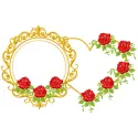 Gold frame and heart embroidery design featuring floral elements, ideal for embellishing apparel and home decor.