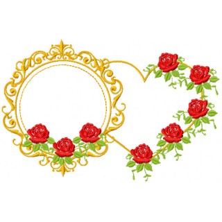Gold Frame and heart embroidery design - Embroidery Design