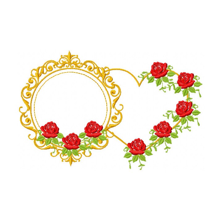 Gold Frame and heart embroidery design - Embroidery Design