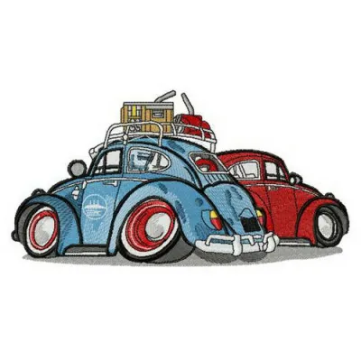 Preview of the Travelling with Friends embroidery design featuring cars, ideal for t-shirts and tote bags.