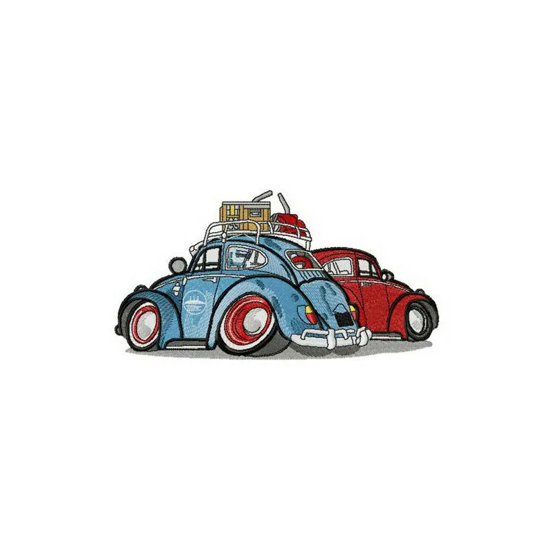 Preview of the Travelling with Friends embroidery design featuring cars, ideal for t-shirts and tote bags.