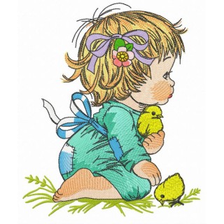 Girl and chicks embroidery design - Embroidery Design