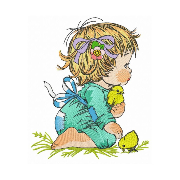 Girl and chicks embroidery design - Embroidery Design