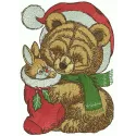 Retro teddy bear wearing a Santa hat embroidery design, perfect for festive holiday stitching projects.